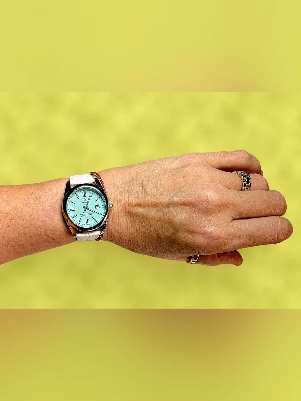 Aknight 40mm Watch - Powder Blue Dial - w/ New White Leather Strap - Unisex
